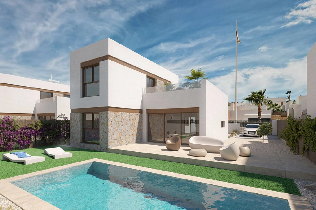 villa en Algorfa en vente, construit 198 m², estado nuevo, + fussboden, aire acondicionado, terrain 308 m², 3 chambre, 2 salle de bains, piscina, ref.: HA-ARN-109-E01-1