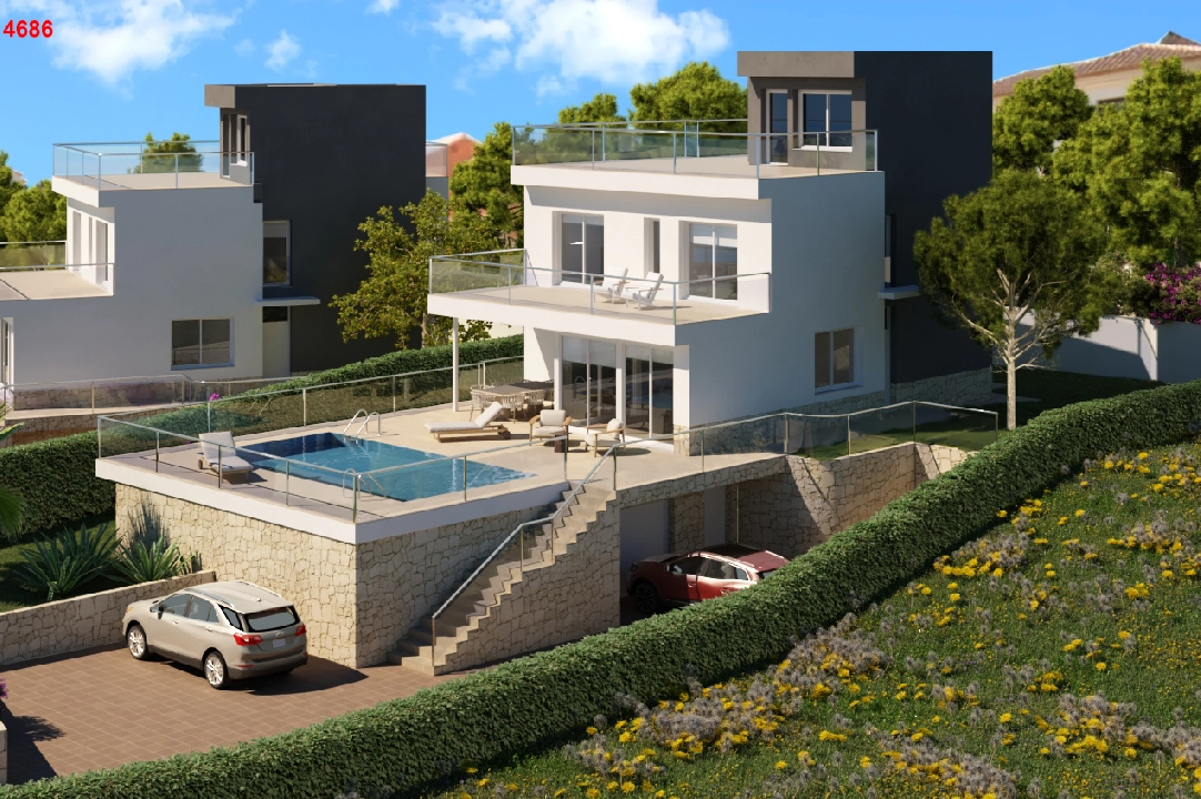 villa en Calpe(Ortembach) en vente, construit 350 m², aire acondicionado, terrain 792 m², 4 chambre, 4 salle de bains, piscina, ref.: CA-H-1849-AMBE-4